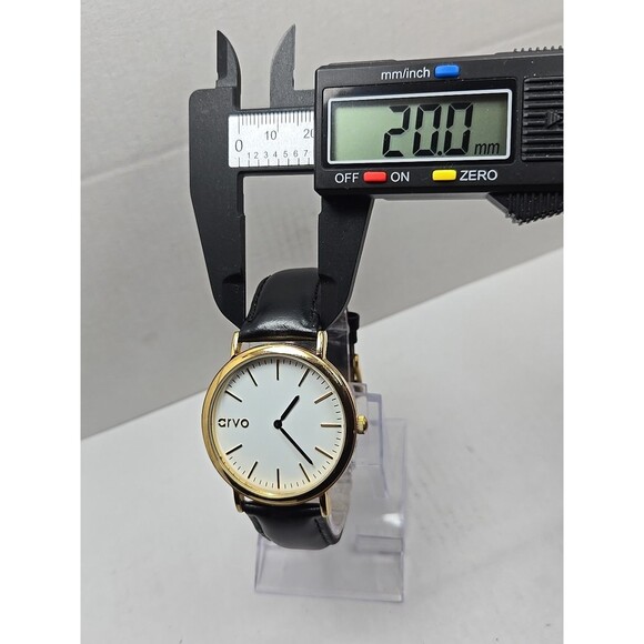Arvo Time Sawyer Gold White Dial Black Leather Quartz Watch New Battery Mens - Picture 6 of 12